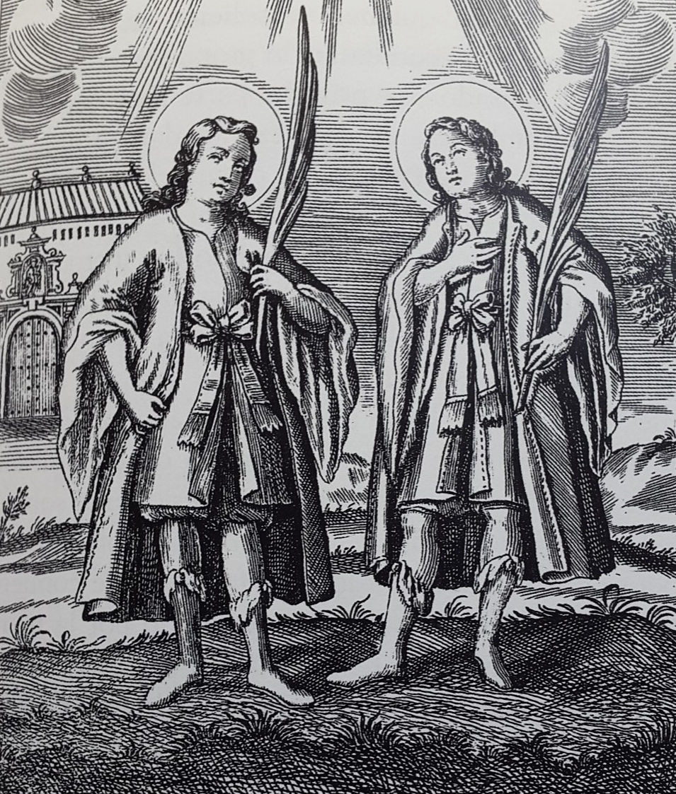 Gravura de São Pelágio e São Sancho, mártires de Córdoba
