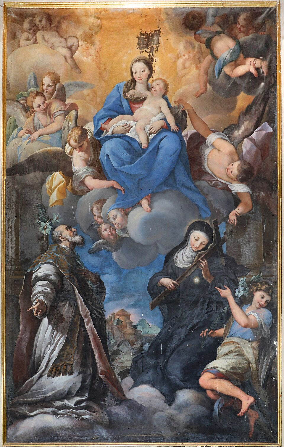 Aparição da Virgem com o Menino Jesus a São Filipe Néri e Santa Juliana Falconieri, por Giuseppe Nasini.