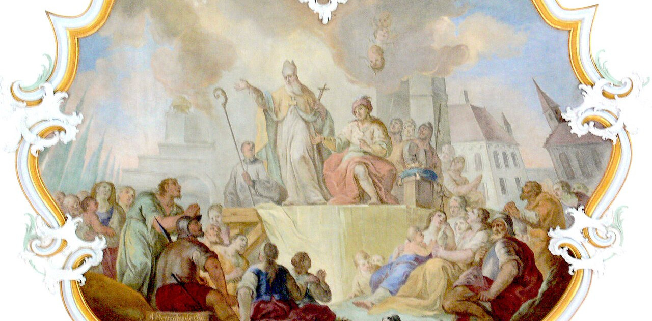Santo Osvaldo da Nortúmbria traduz o sermão de Santo Edano para a língua anglo-saxônica, de Andreas Meinrad