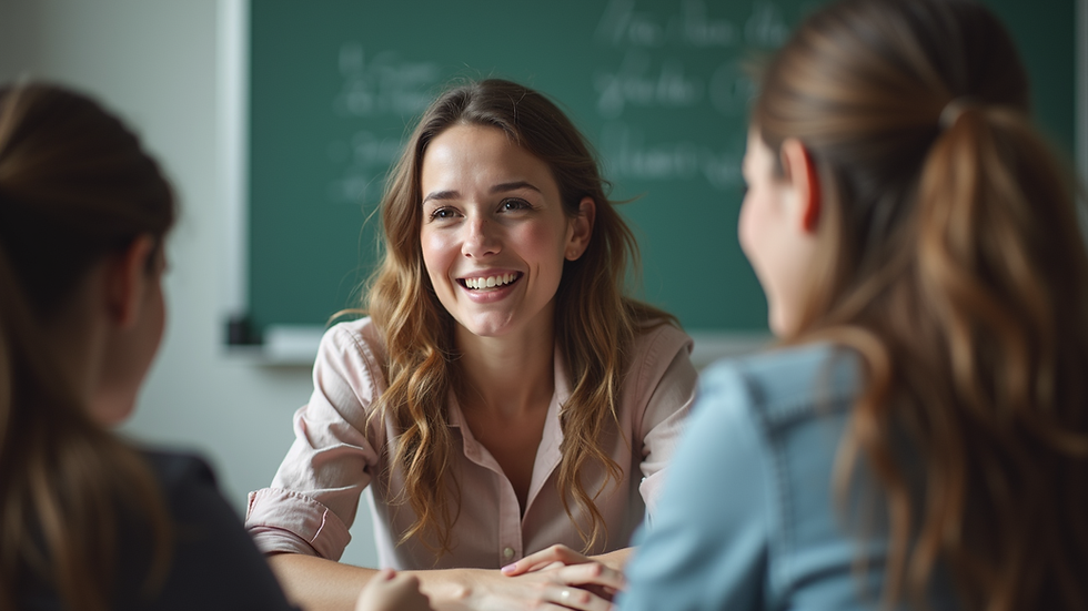 Close-up view of a teacher facilitating a small group discussion