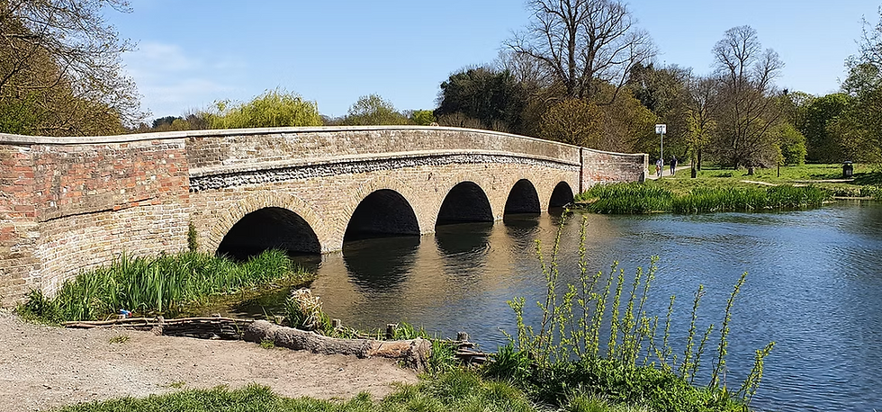 The Five Arches bridge over the River Cray at Foots Cray Meadows in Sidcup, a popular outdoor photography location in South East London