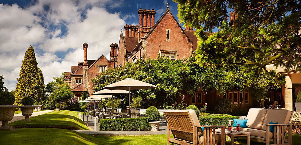 The grounds and gardens of Rowhill Grange hotel and spa in Wilmington, a beautiful wedding venue in South East London