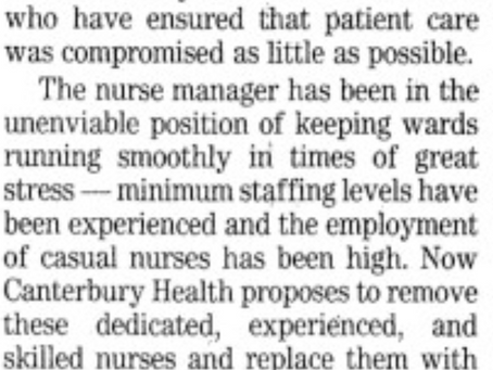 Learning from a kind of defeat: Impact of the “Health Reforms” on Nursing at Christchurch Hospital (1995-1996)