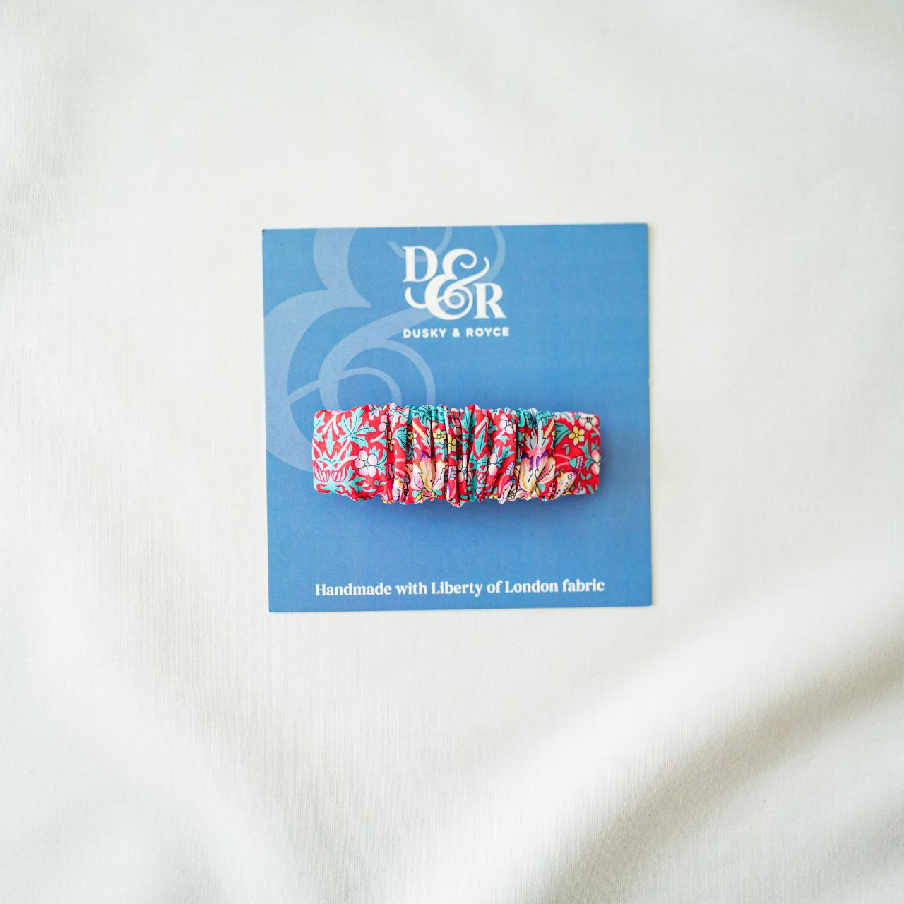 Ruffle Barette Clip made with Liberty fabric - Strawberry Thief Red