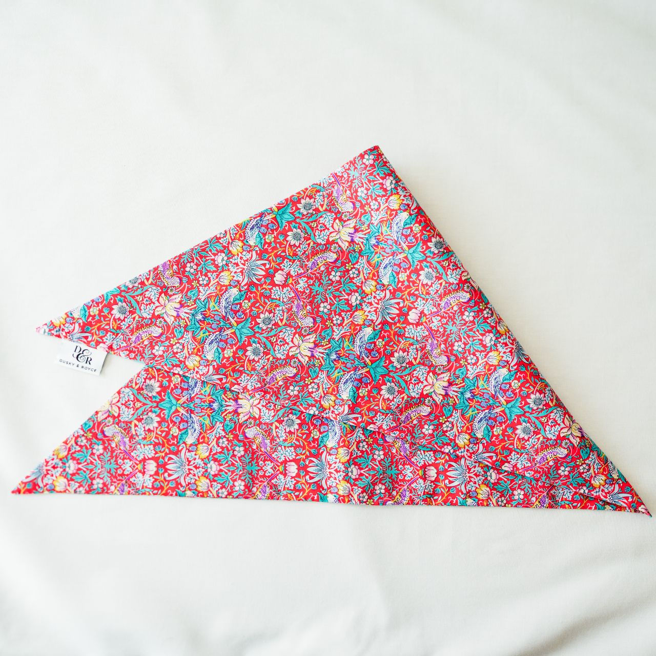 Triangle Bandana scarf made with Liberty Fabric - Strawberry Thief Red