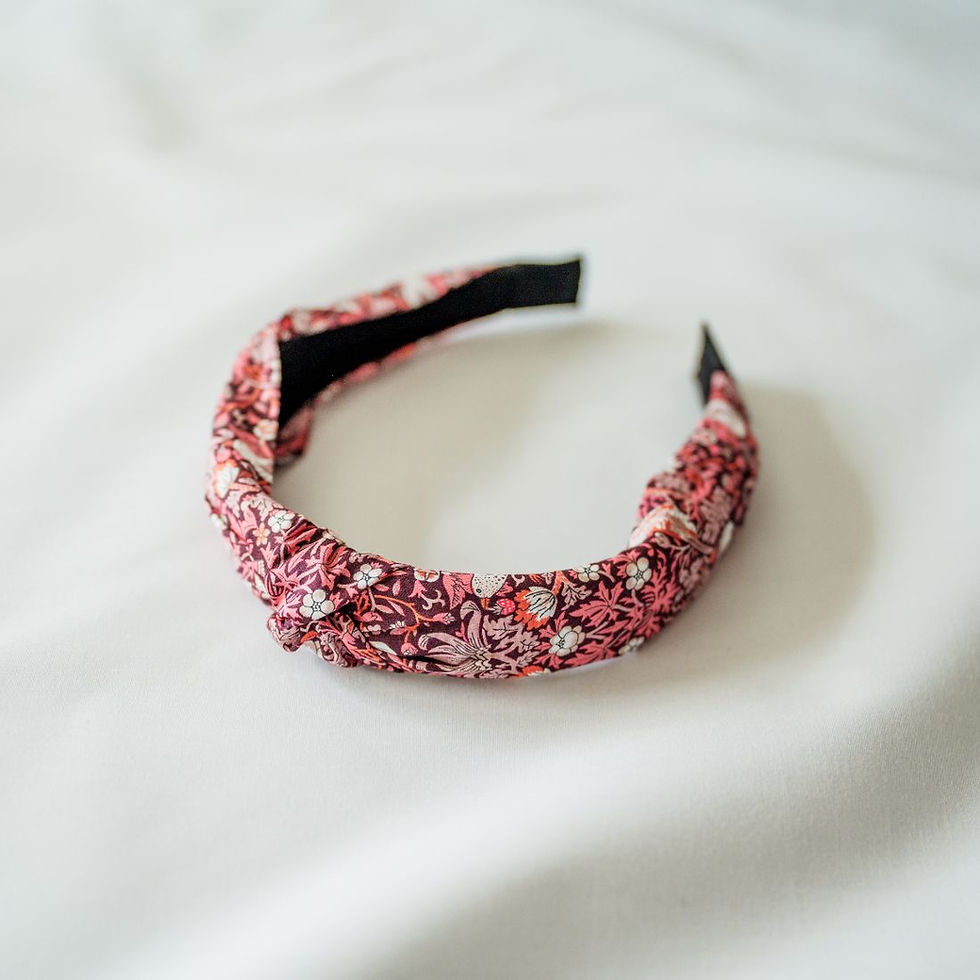 Thumbnail: Knot Headband made with Liberty of London Fabric - Strawberry Thief Pink