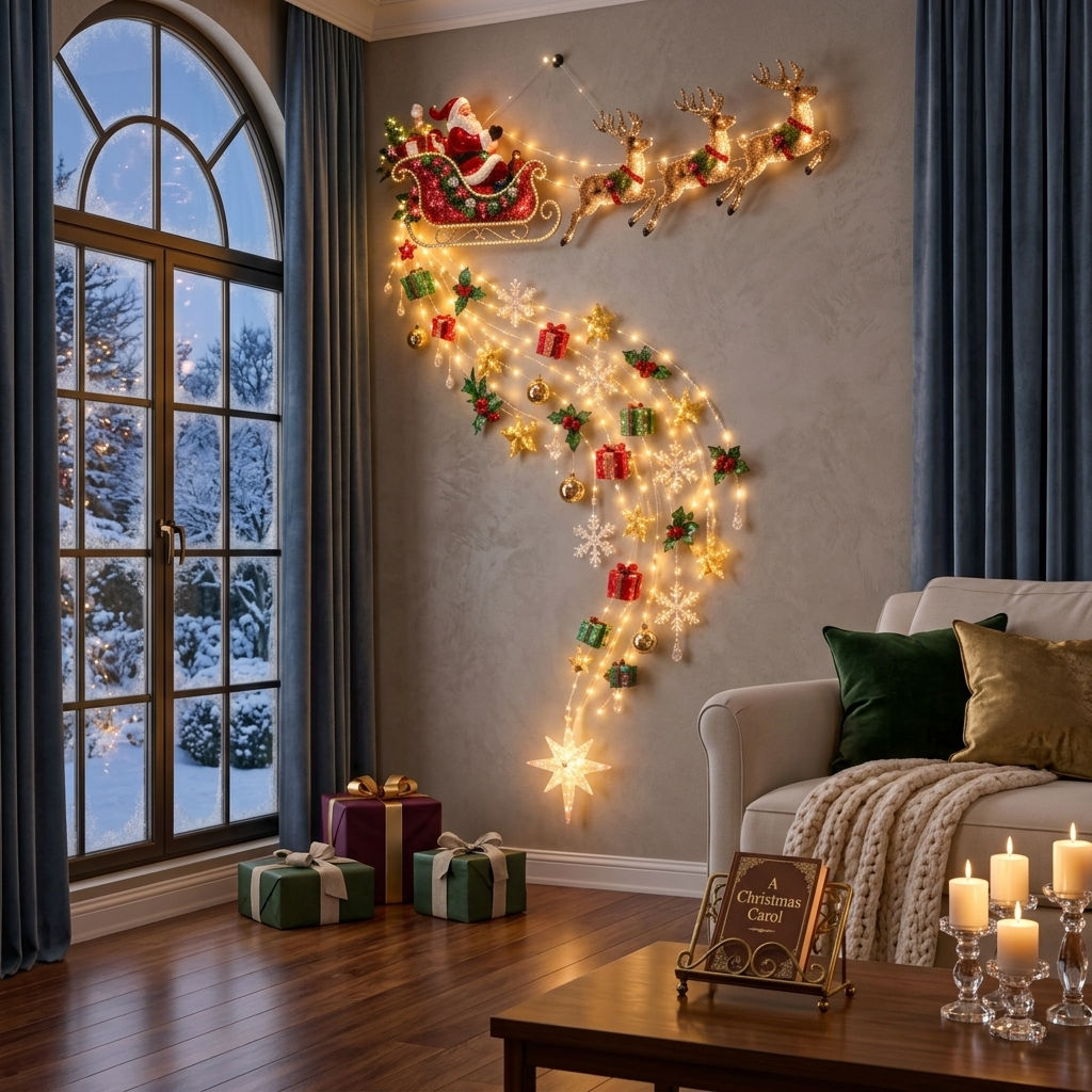 Santa's Sleigh & Reindeer Light-Up Wall Decoration
