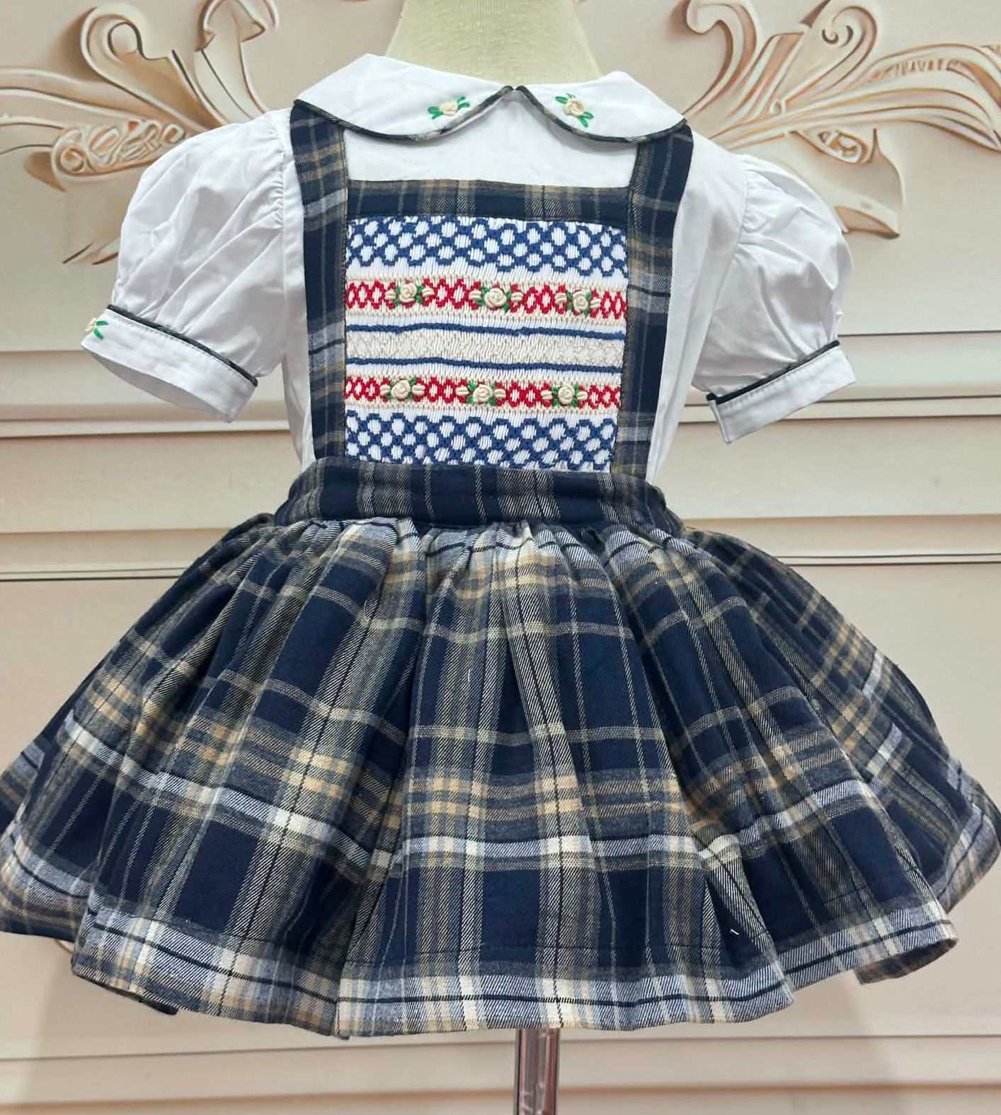 Navy tartan pinafore smock