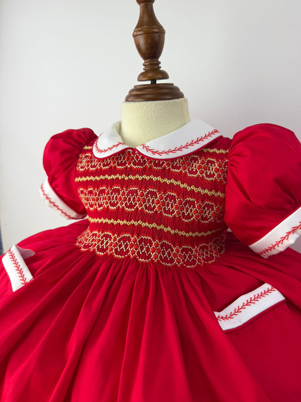 Thumbnail: Red & gold smocked dress 