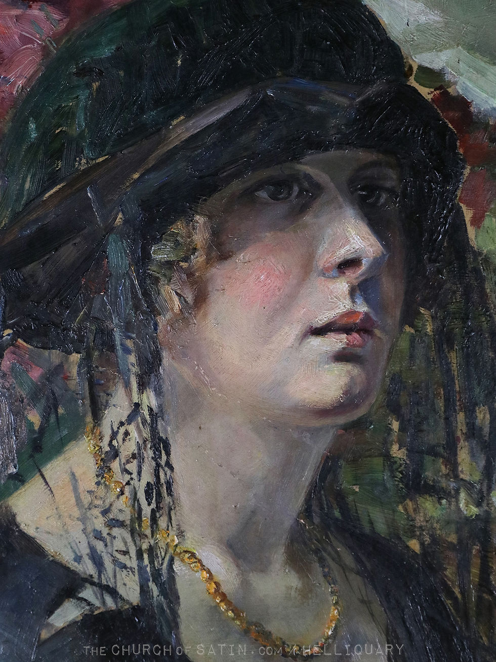 Thumbnail: EDWARDIAN PORTRAIT antique oil painting of mourning woman