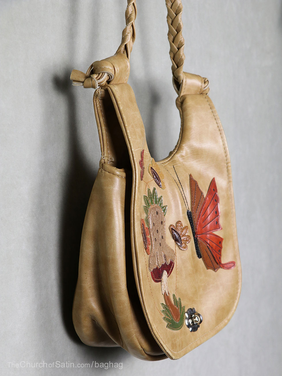 Thumbnail: Hand painted tooled leather purse vintage bag boho bohemian hippie butterfly