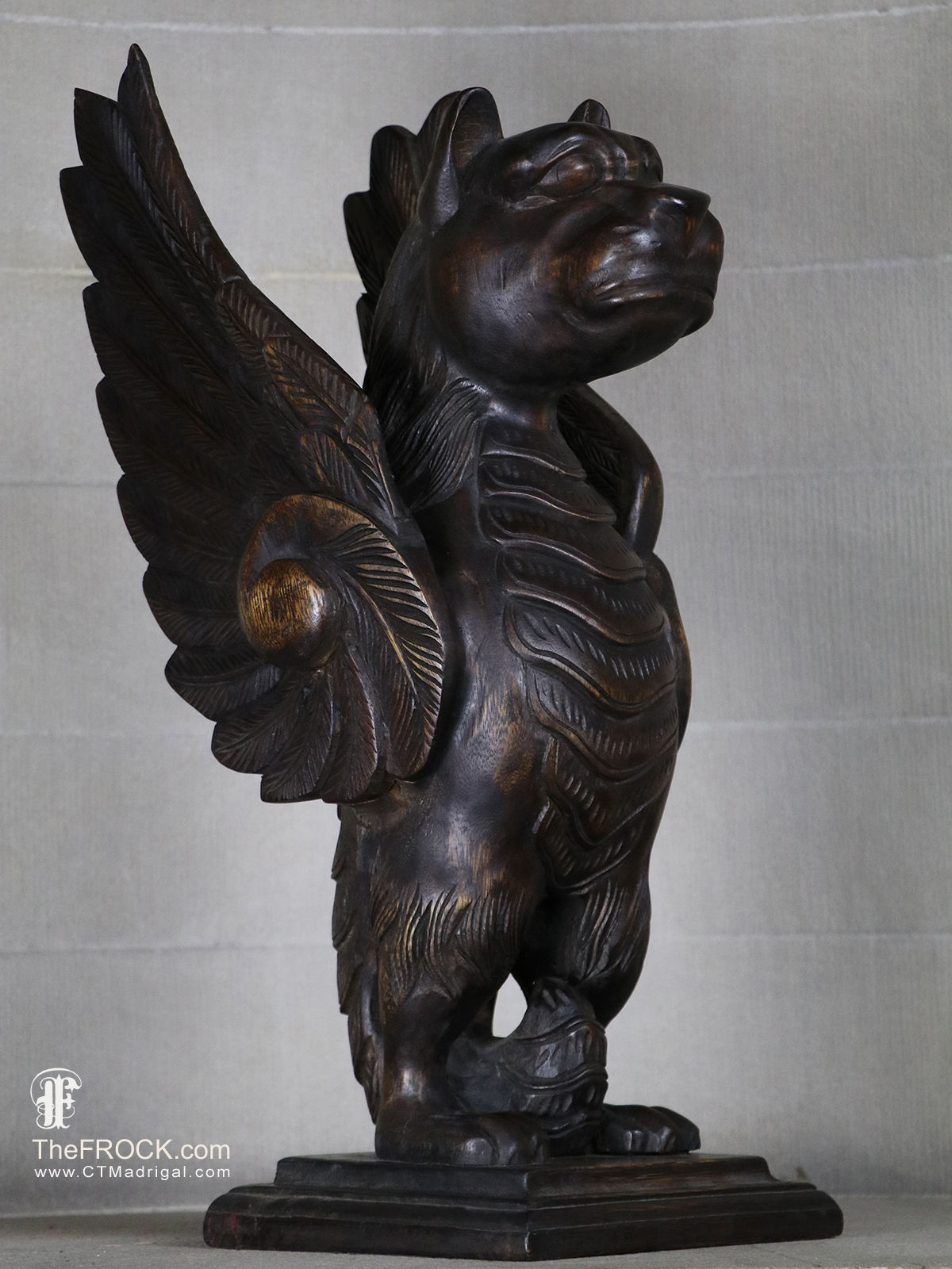 Huge carved wood griffin antique gargoyle sculpture statue