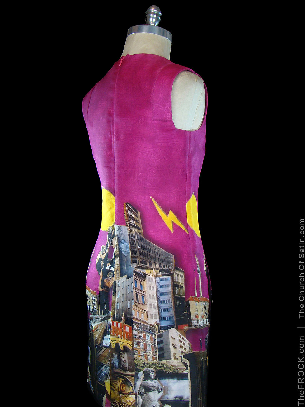 Thumbnail: VERSACE mainline 2008 sleeveless silk gazar dress in surreal cityscape print