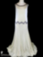 Antique 1930s Art Deco red carpet gown or wedding dress, sleeveless beaded and rhinestone jeweled ivory silk chiffon trimmed Grecian goddess style with a big sweeping hem.