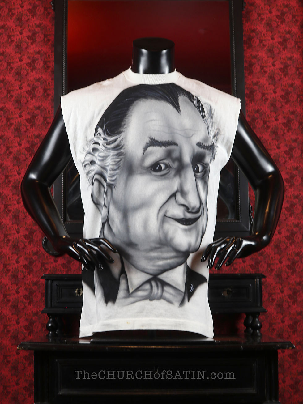 Vintage airbrushed "Grandpa" from The Adams Family sleeveless white horror icon t-shirt.