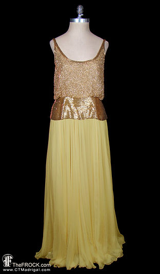 Norman Norell beaded silk tank gown, sleeveless red carpet dress, gold yellow Norman Norell beaded silk tank gown, sleeveless red carpet dress, gold yellow