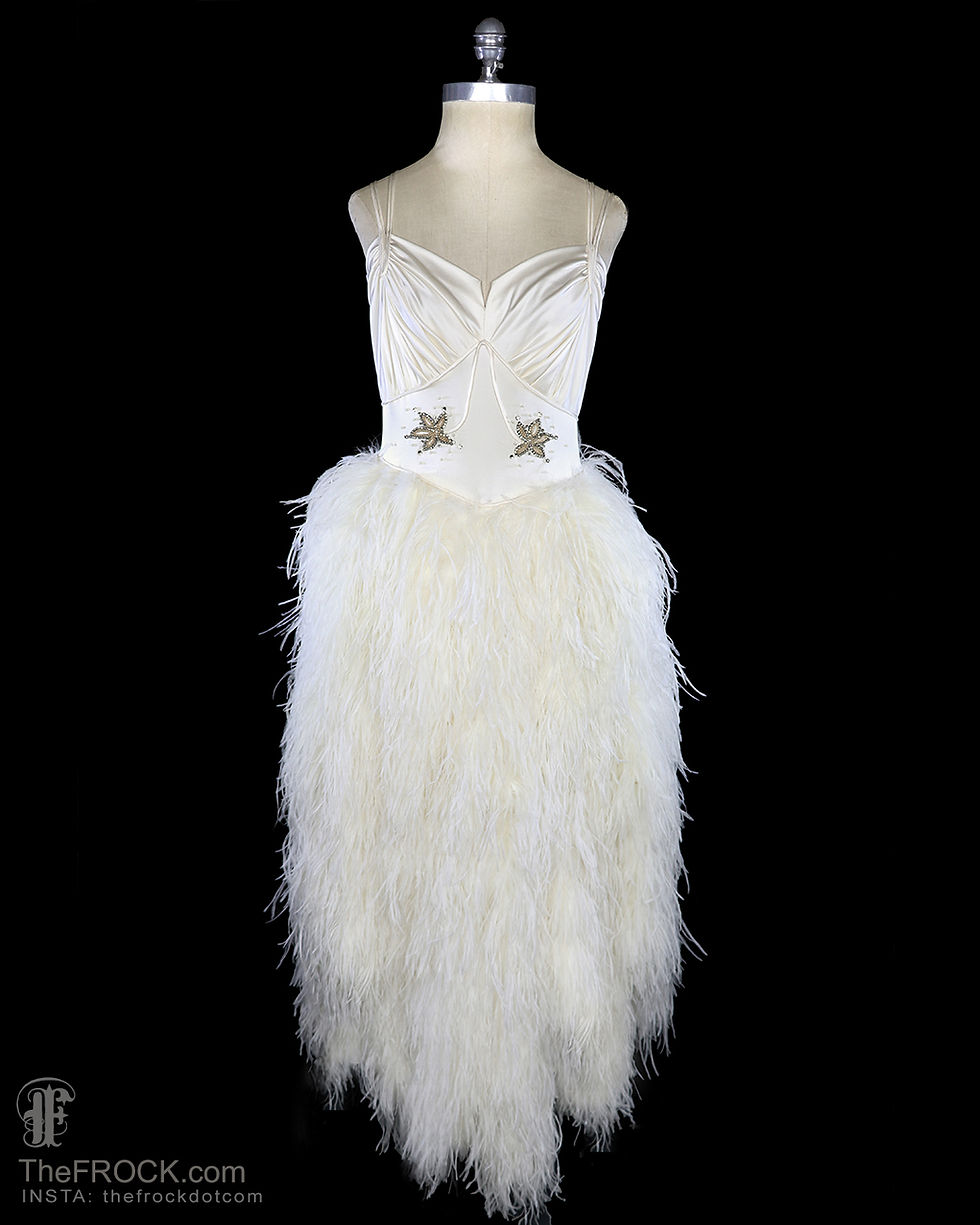 Vintage couture 1930s Art Deco ivory silk charmeuse red carpet (or bridal) gown with bead & crystal rhinestone jeweled waist, and an ivory ostrich feather boa skirt.