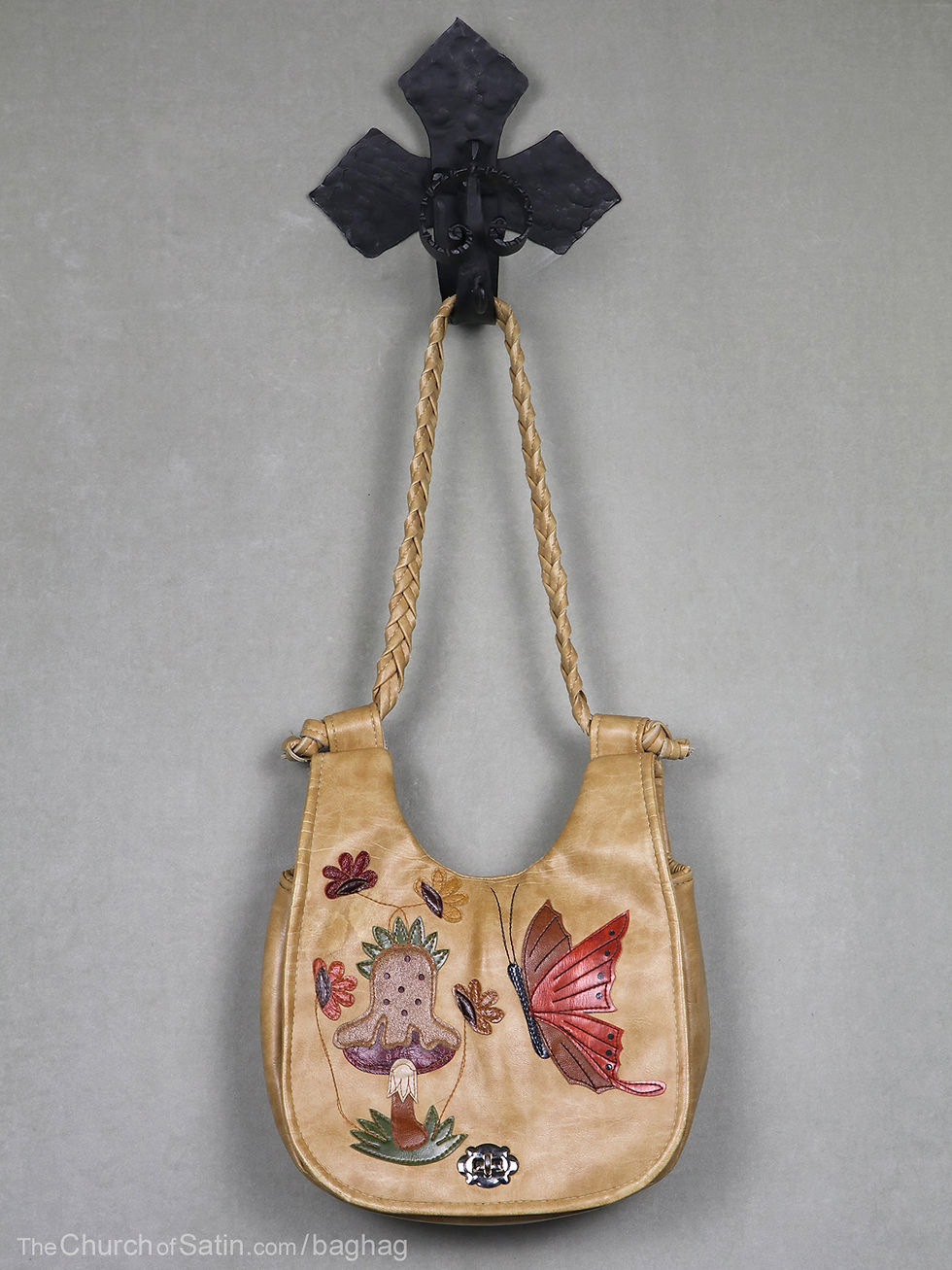 Thumbnail: Hand painted tooled leather purse vintage bag boho bohemian hippie butterfly