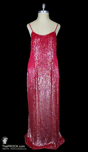 Vintage Halston sequin dress red beaded gown 1970s 1980s 70s 80s
