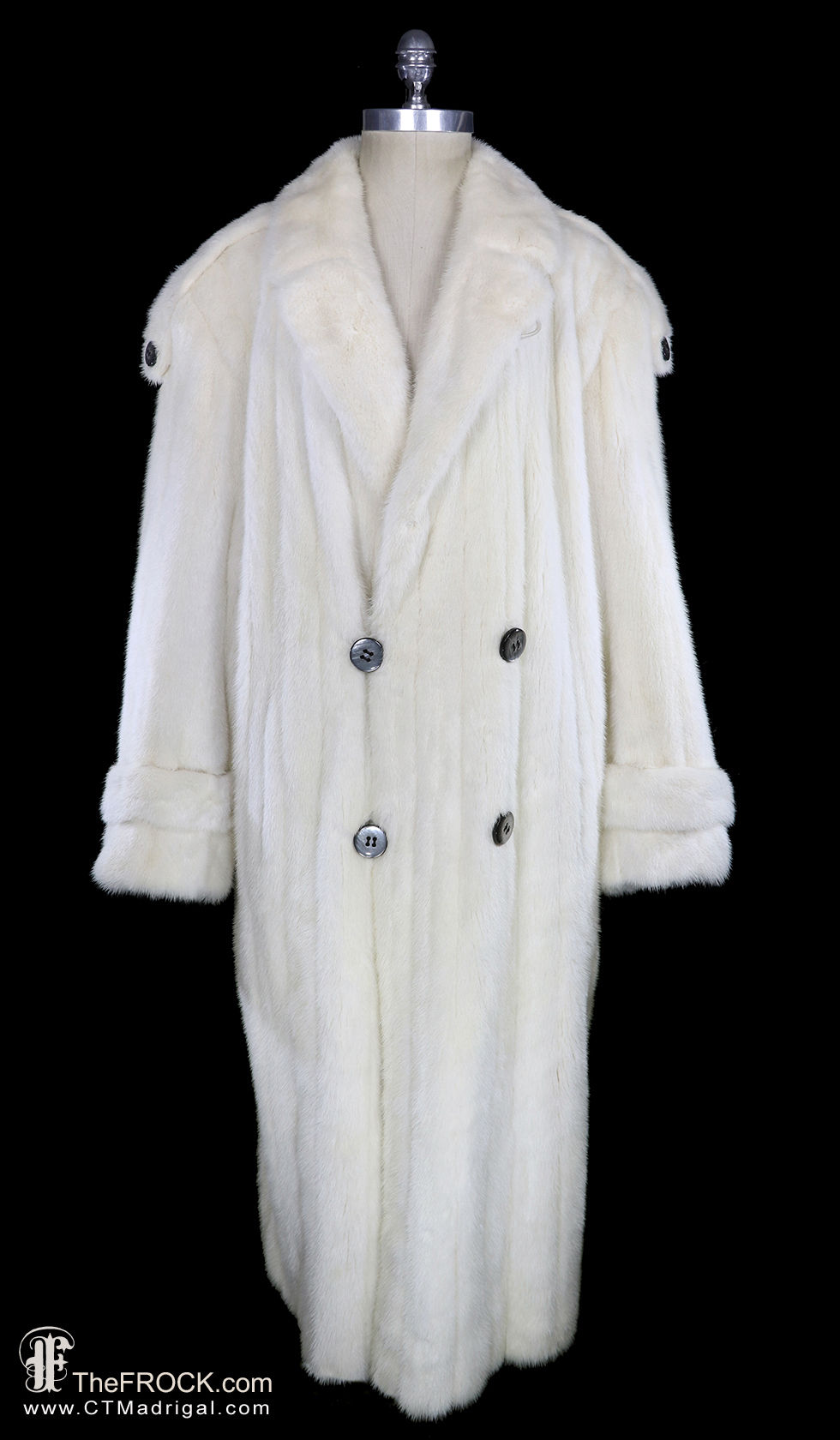 James Galanos mink fur trench coat, vintage ivory couture chubby long jacket