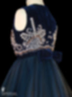 The back.of a BALENCIAGA vintage couture baroque beaded cobalt blue velvet and tulle occasion dress.