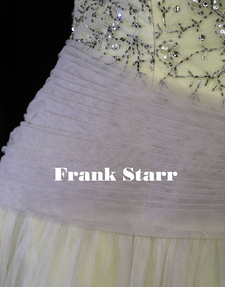 TheFROCK.com, vintage couture dresses and gowns, Frank Starr gray tulle prom dress beaded