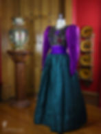 OSCAR DE LA RENTA vintage 1980s couture gown in blue, green, and purple color blocked damask with a floral beaded and metallic embroidered bodice.