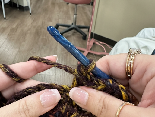 My crochet journey — yarn bag at chemo waiting room