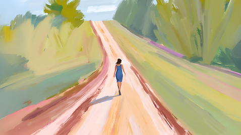 Person walking on a dirt track diverging from a broken road, symbolising creating a new system outside of a failed one.