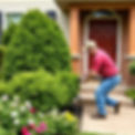can you create me a photo of someone installing shrubs, bushes, or flowers infront of a ho
