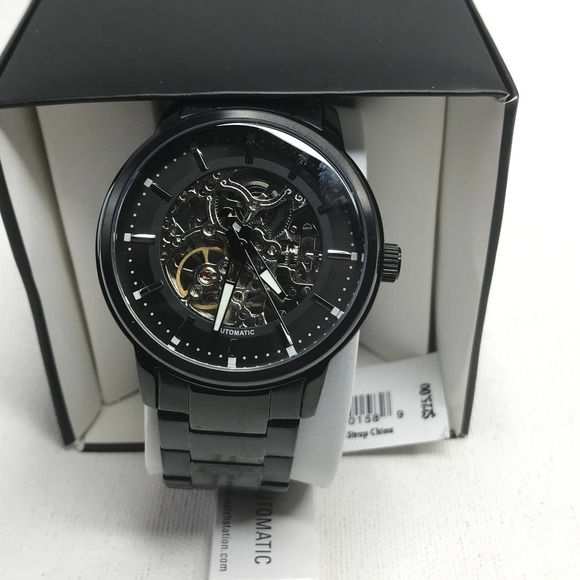 Watch Station Auto Black Stainless NWT