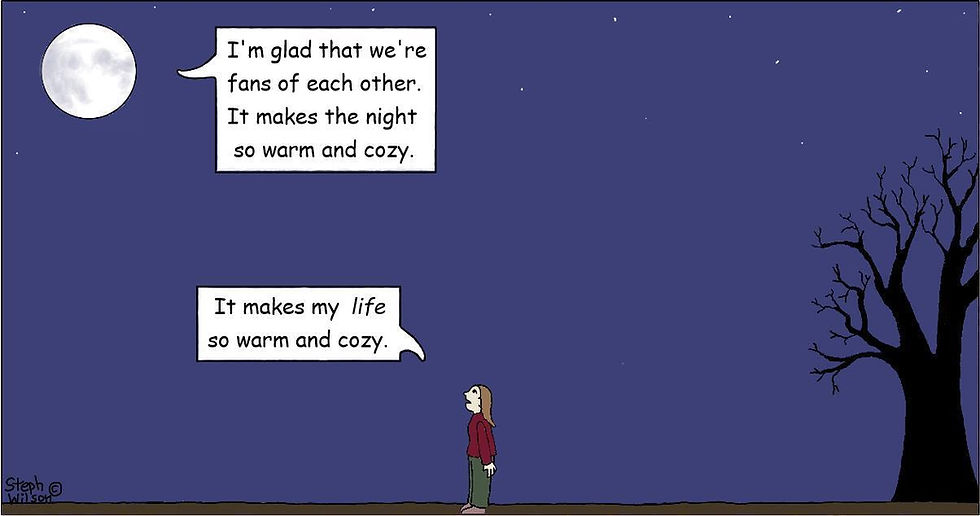 A woman and the moon express gratitude for each other.