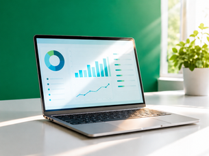 Monthly bookkeeping financial reports displayed on a laptop for a small business owner in Erie County NY — Blooming Business