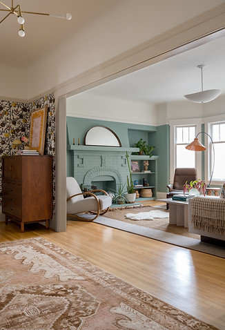 painted fireplace in living room view