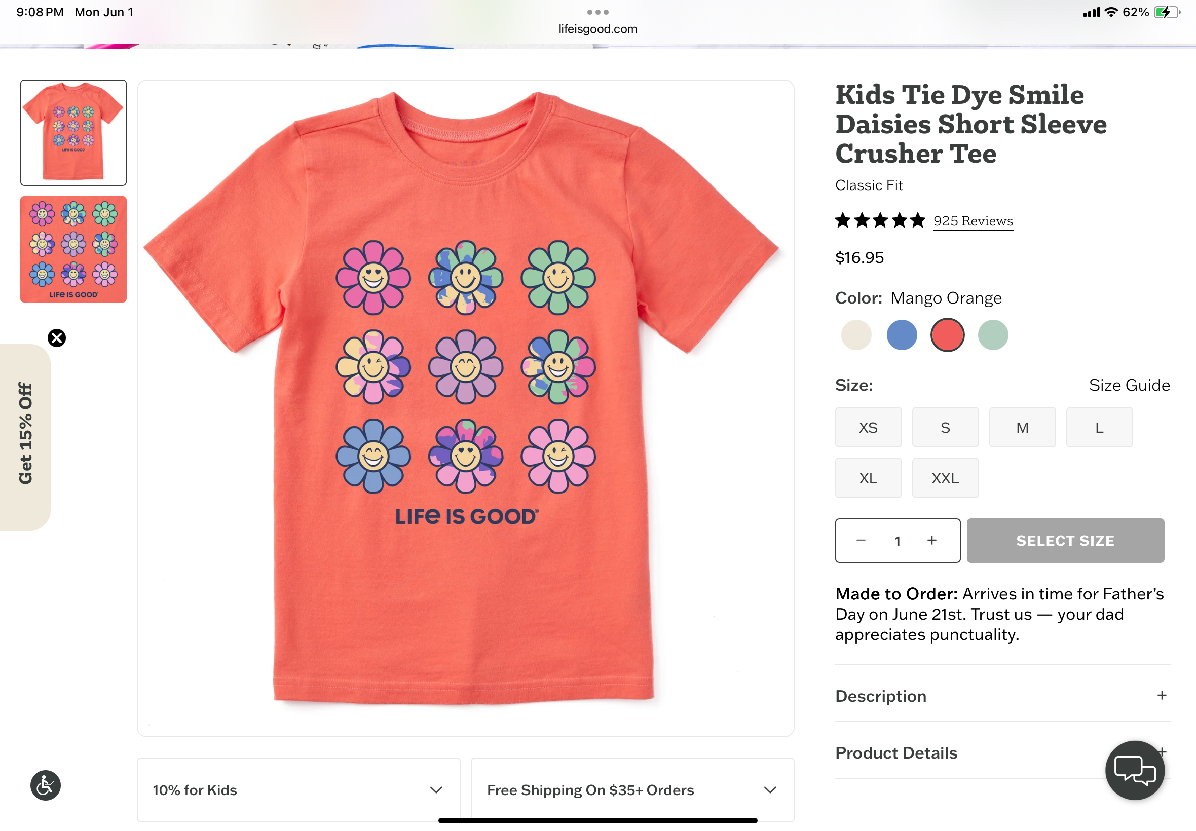 Kids tie dye smile daisies ss tee Large