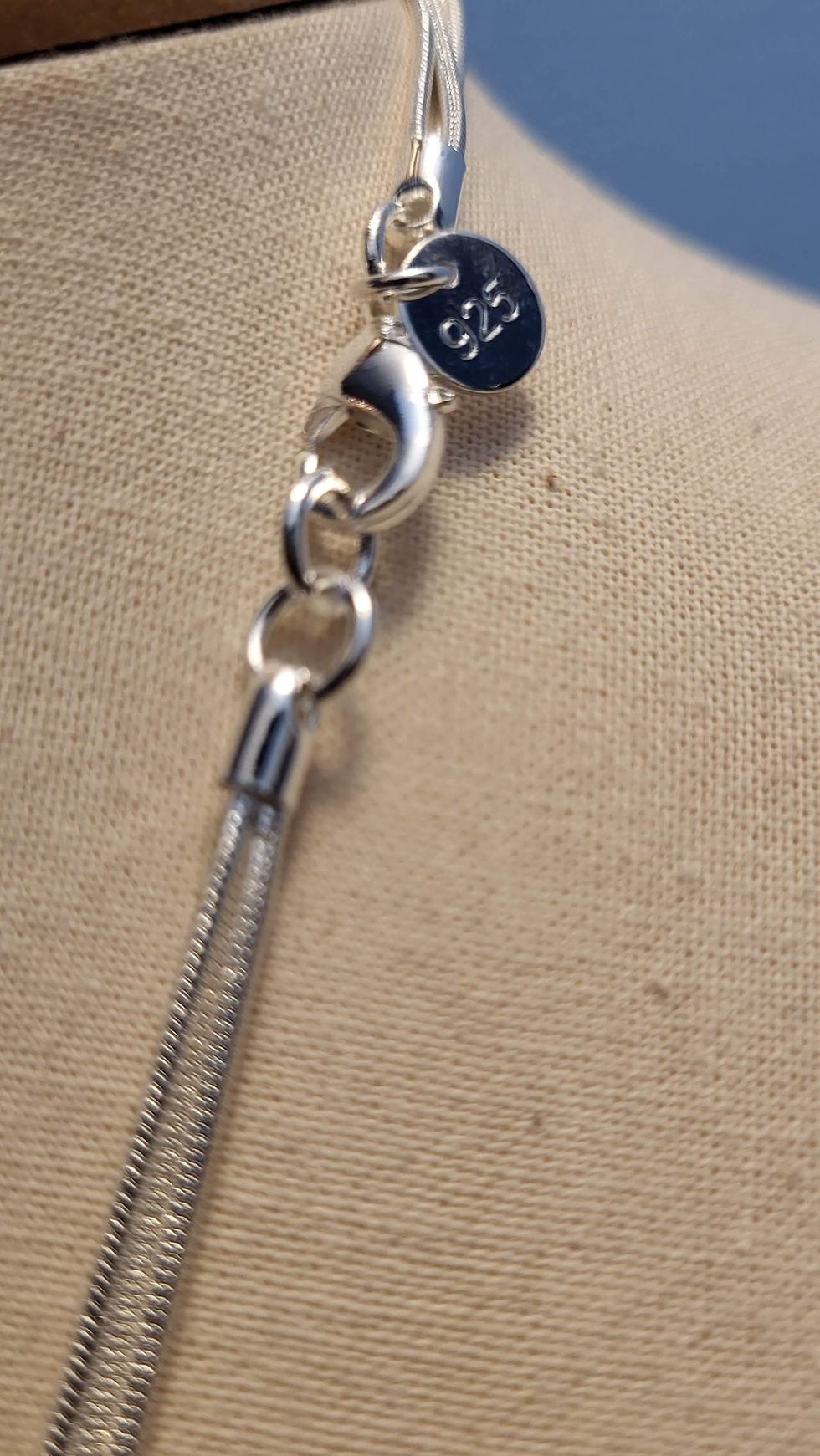 Thumbnail: 12" 925 Sterling Silver Necklace with Silver Gemstone Pendant