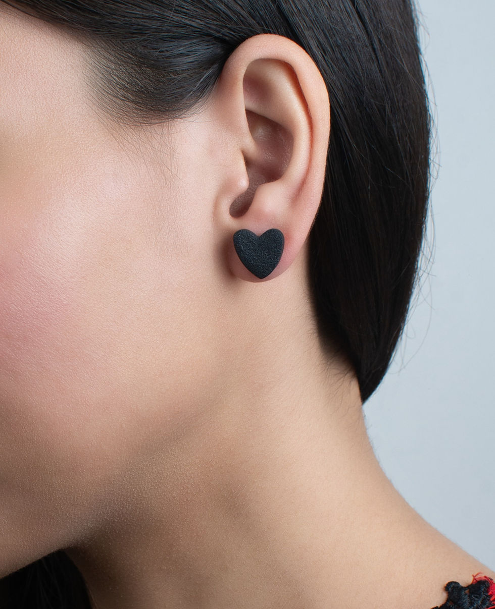 Thumbnail: Black Textured Heart Studs