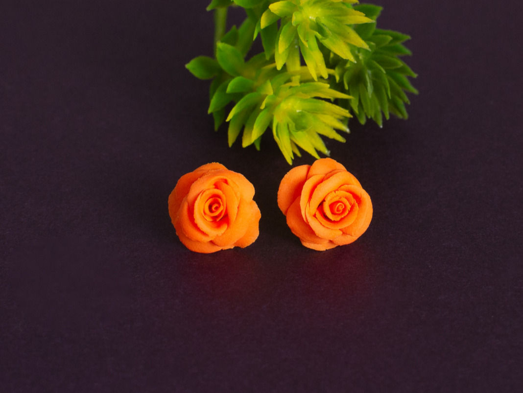 Mini Orange Rose Studs