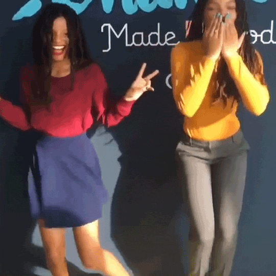 GIF of social post that Chloe and Halle posted from the Change Is Made With Code coding party that they performed at.
