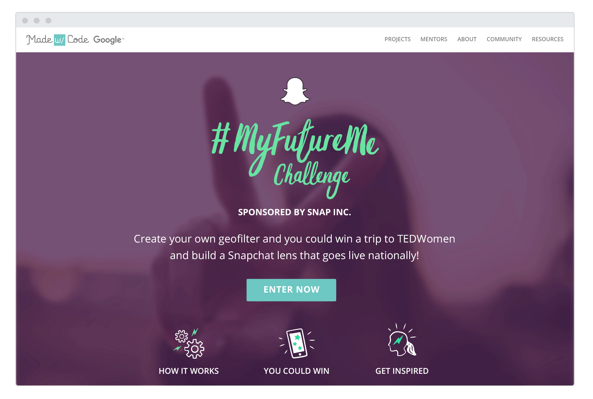 GIF of Made With Code's animated homepage hero panel design for the My Future Me Challenge.