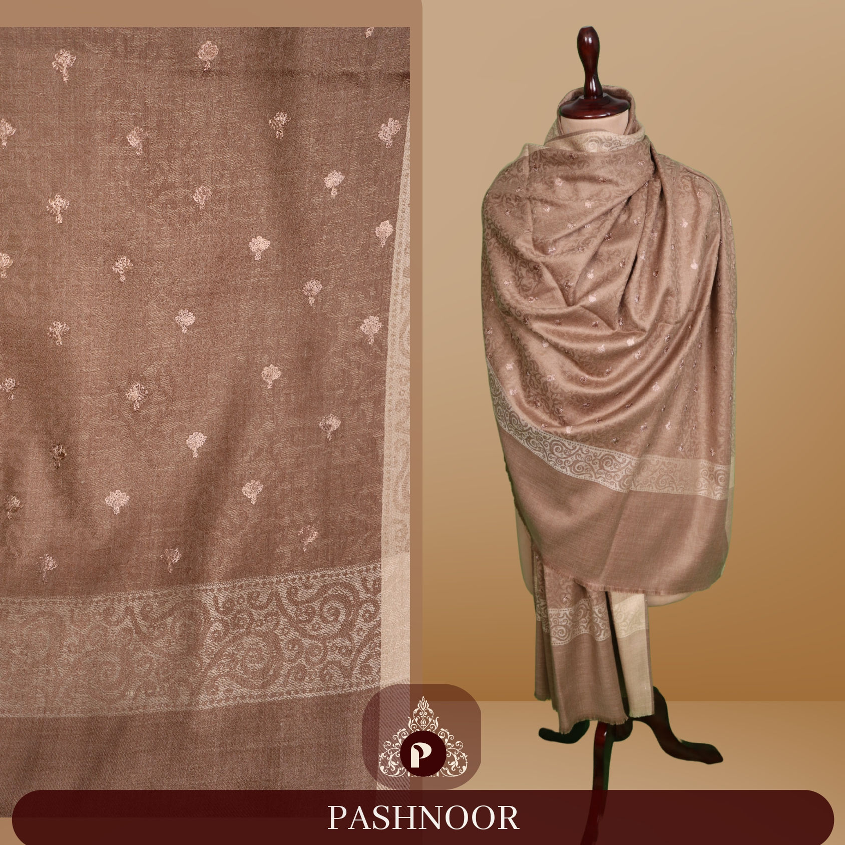 WOOLEN SELF BOOTI JAAL EMBROIDERY SHAWLS -PASHNOOR