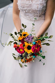 alternative felt floral wedding bouquet bright and wild
