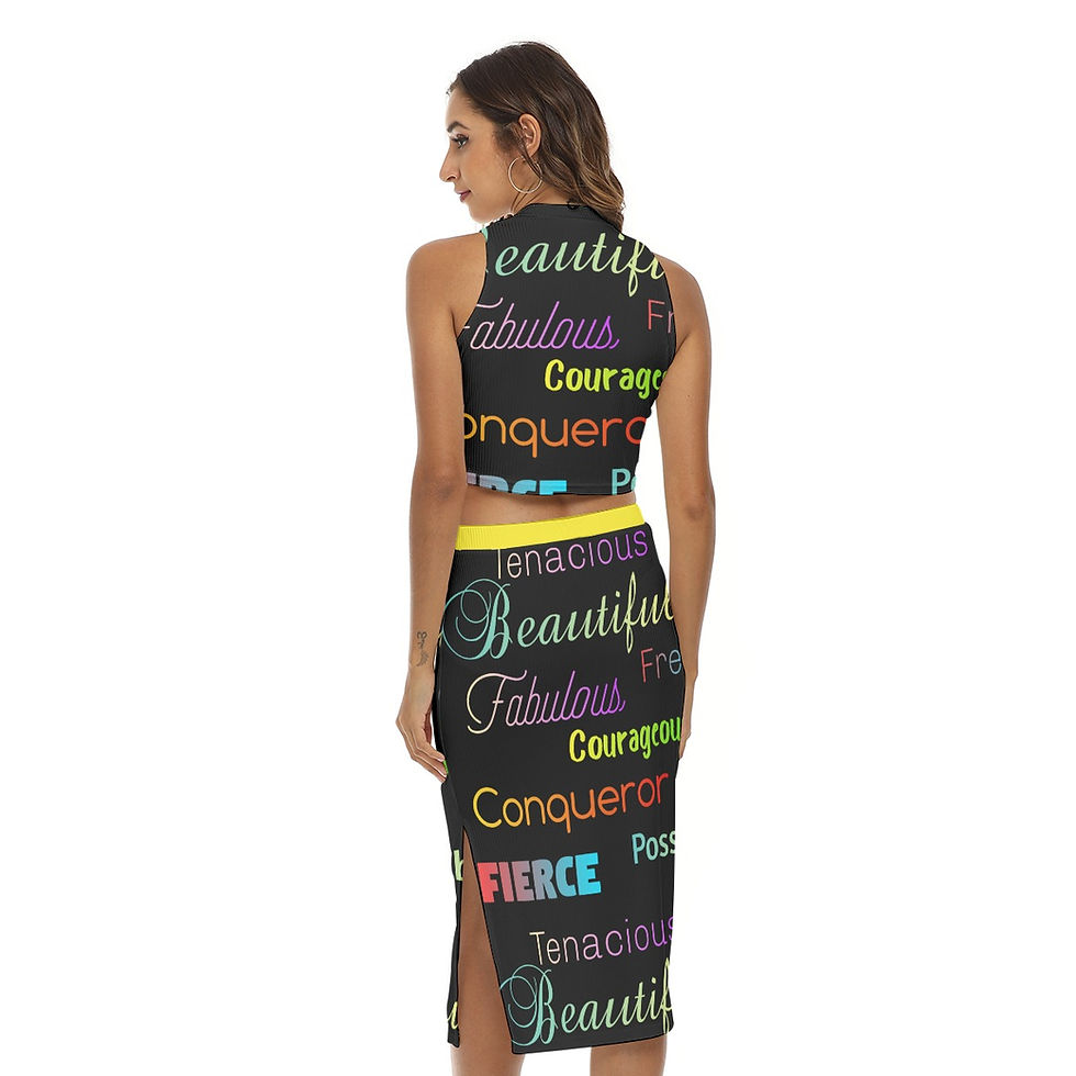Thumbnail: "This is Me" Women's Tank Top Split Skirt Set Yellow/Black