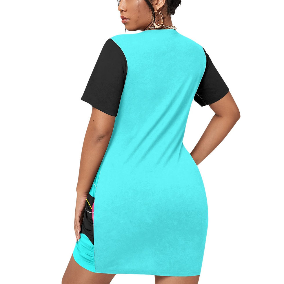 Thumbnail: "New Cycle" Stacked Hem Dress Pink/Teal/Black（Plus Size）