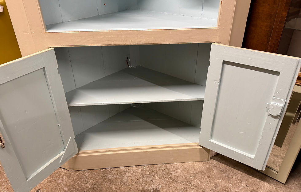 Thumbnail: Large Antique Painted Two Height Corner Display Cabinet