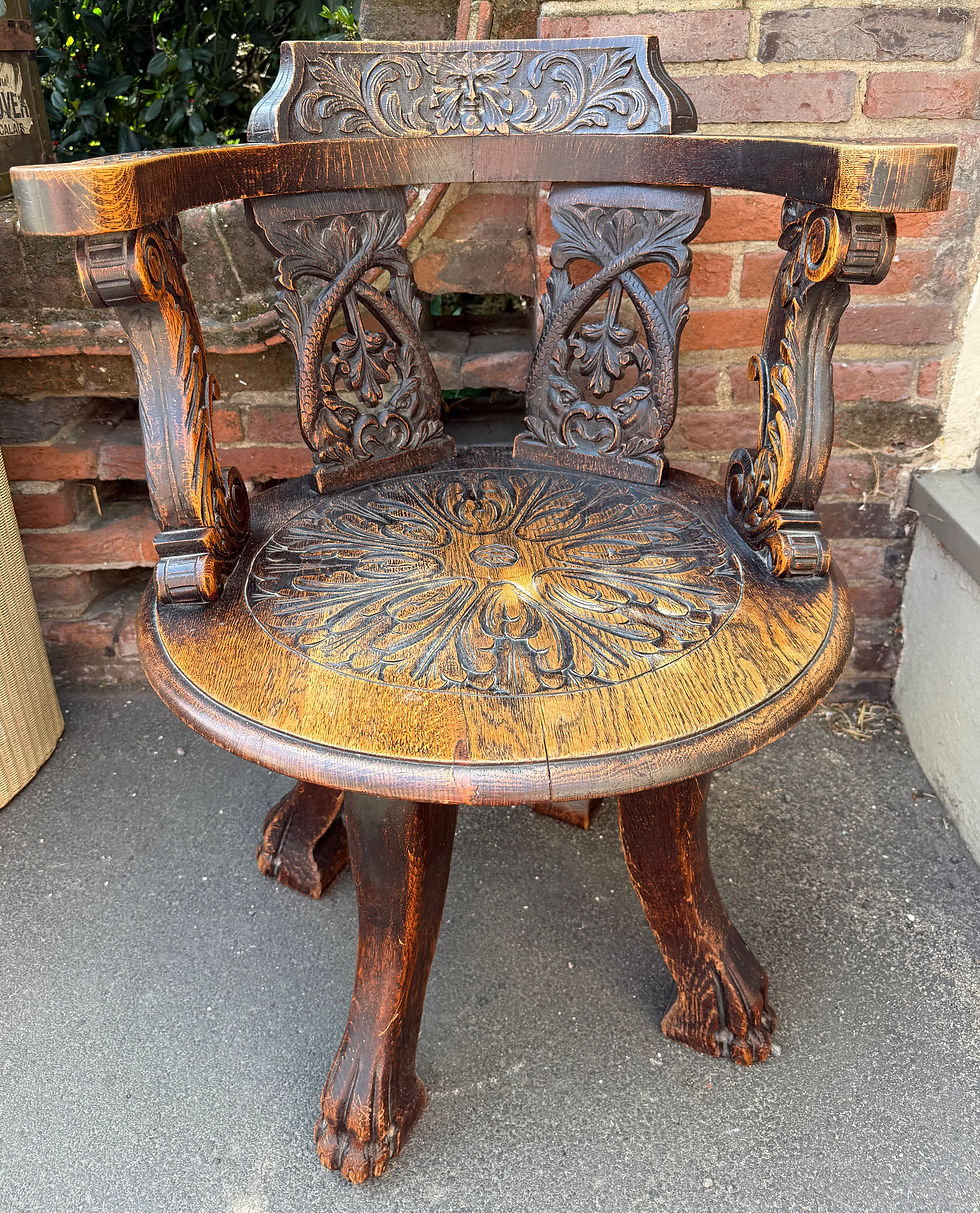 Thumbnail: Carved Oak Antique Captains Swivel Desk Chair / Tub Armchair