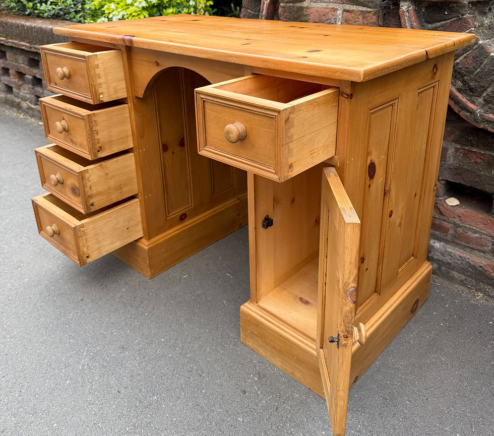 Thumbnail: Small Solid Waxed Kneehole Desk / Dressing Table