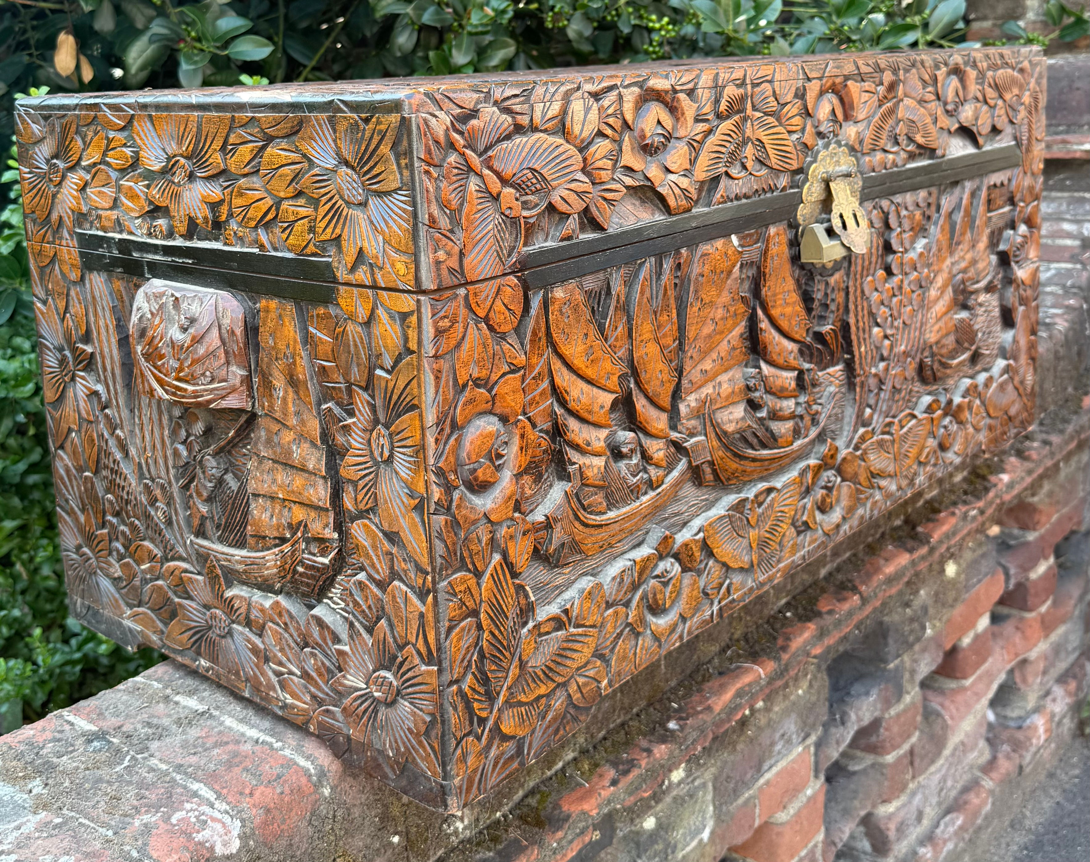 Oriental Carved Camphor Blanket Chest