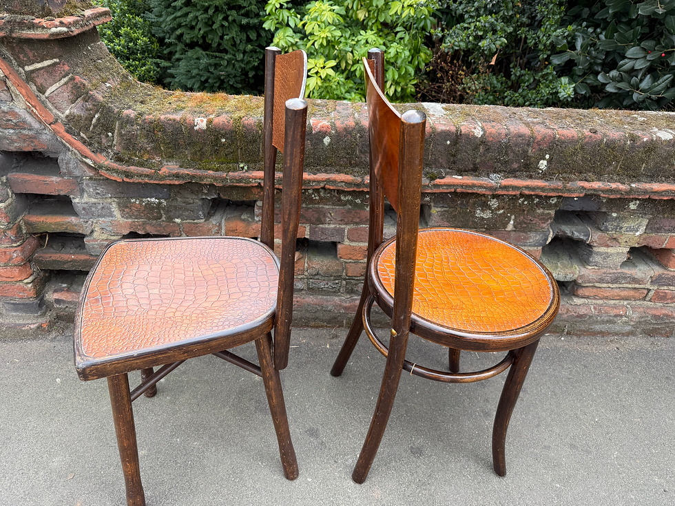 Thumbnail: Two Vintage Fischel Bentwood Bistro Chairs Embossed Croc