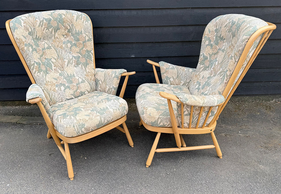 Thumbnail: Pair Of Ercol 1913 Evergreen High Back Easy Chairs / Armchairs